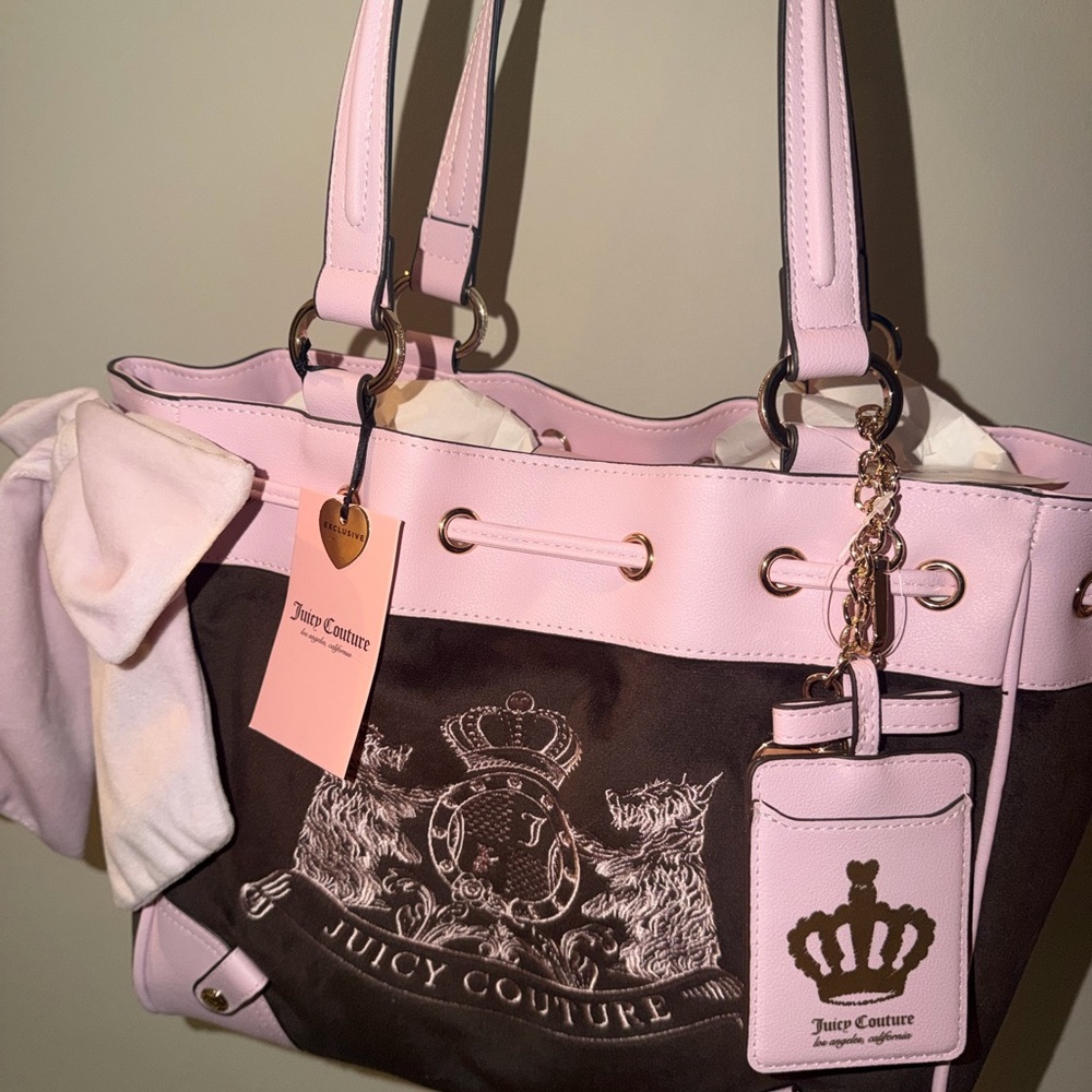Juicy Couture Pink and Brown Signature Tote with Crown Crest